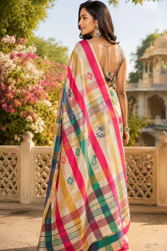Multicolor printed chanderi cotton ready to wear saree