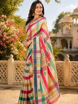 Multicolor printed chanderi cotton ready to wear saree 3