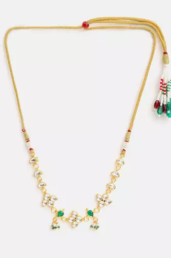 Gold plated kundan green and white stone choker necklace