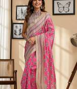 Pink pink printed chanderi cotton ready to wear saree