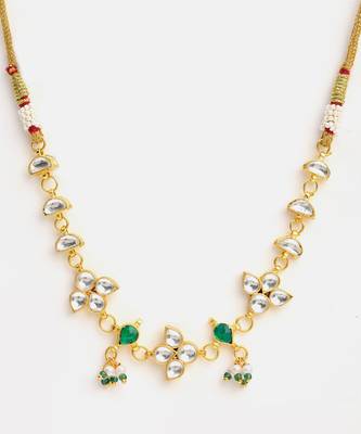 Gold plated kundan green and white stone choker necklace 4