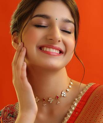 Gold plated kundan pink stone choker necklace 1