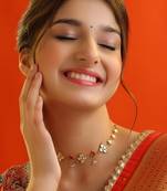 Gold plated kundan pink stone choker necklace