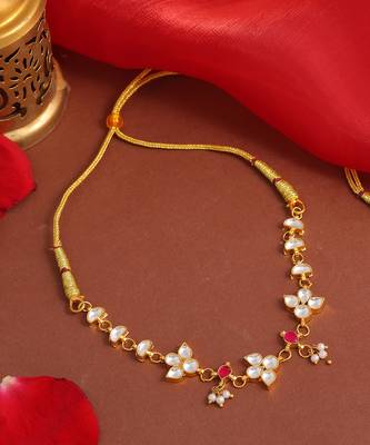Gold plated kundan pink stone choker necklace 2