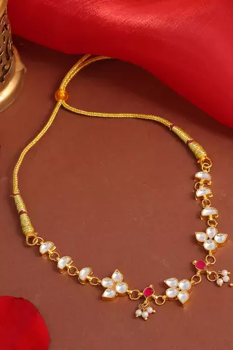 Gold plated kundan pink stone choker necklace