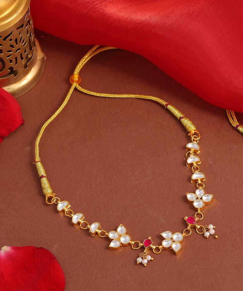 Gold plated kundan pink stone choker necklace