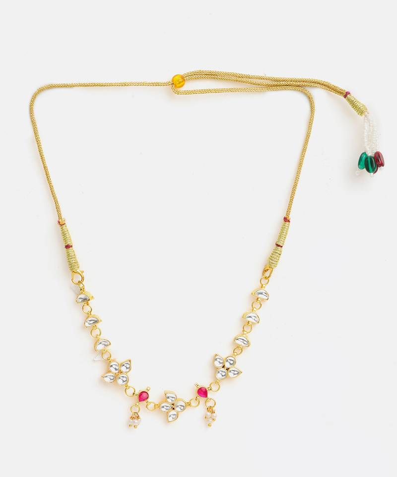 Gold plated kundan pink stone choker necklace