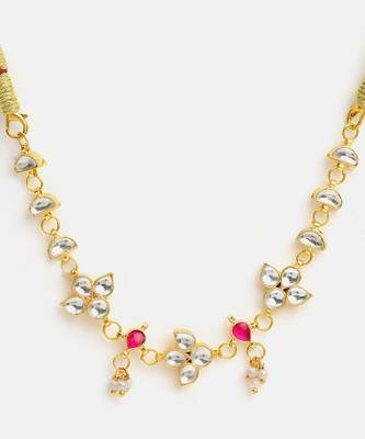 Gold plated kundan pink stone choker necklace 4