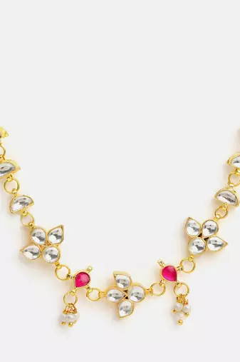 Gold plated kundan pink stone choker necklace