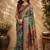 Teal green printed chanderi cotton ready to wear saree