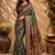 Teal green printed chanderi cotton ready to wear saree