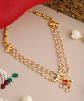 Gold plated kundan pink stone beaded multi layered choker necklace 1