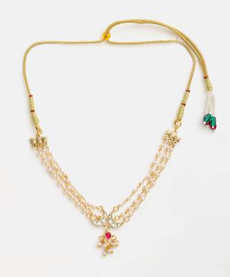Gold plated kundan pink stone beaded multi layered choker necklace 2