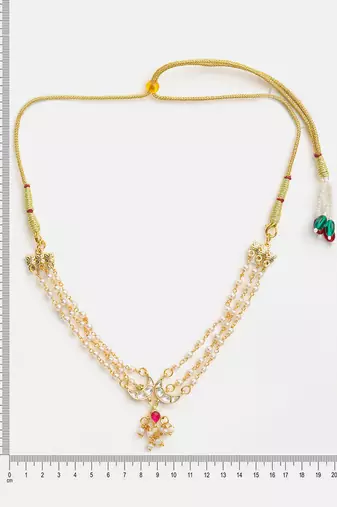 Gold plated kundan pink stone beaded multi layered choker necklace