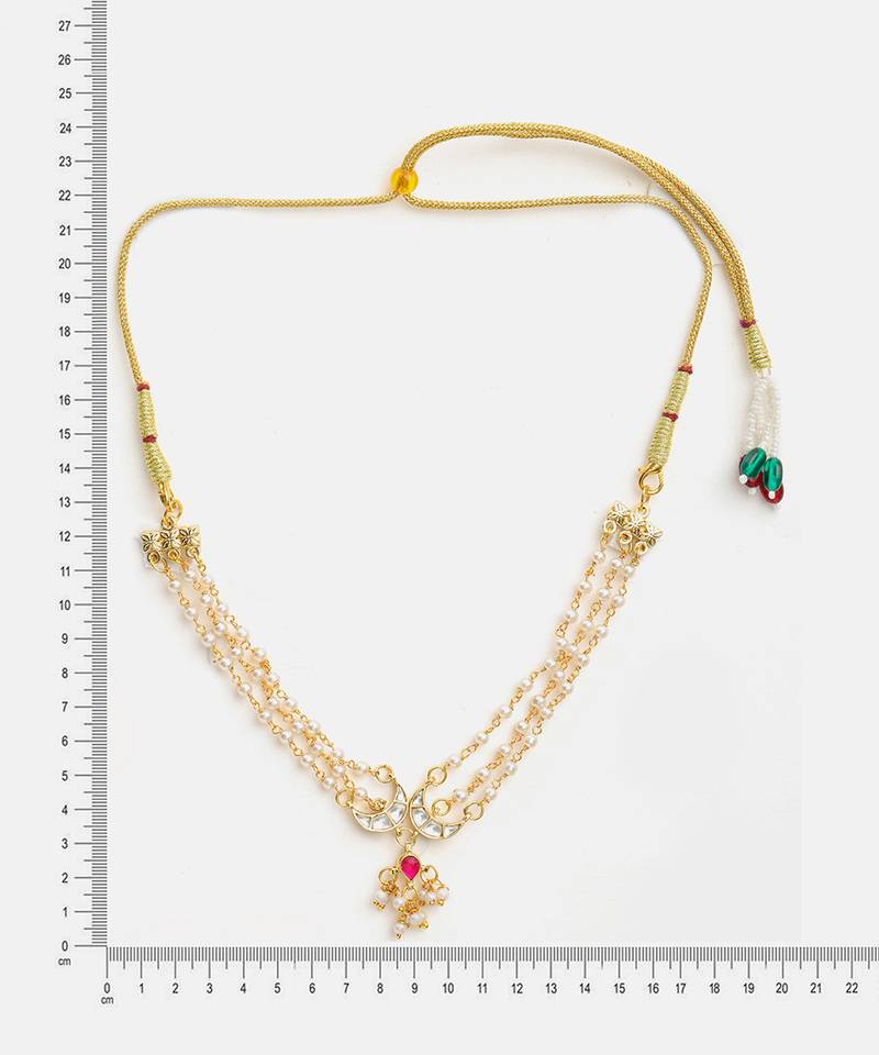 Gold plated kundan pink stone beaded multi layered choker necklace