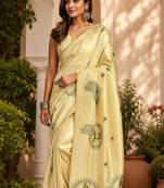 Cream cream printed chanderi cotton ready to wear saree