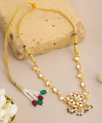 Gold plated kundan green beaded choker necklace 1
