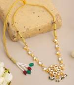 Gold plated kundan green beaded choker necklace