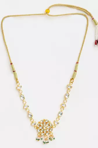 Gold plated kundan green beaded choker necklace
