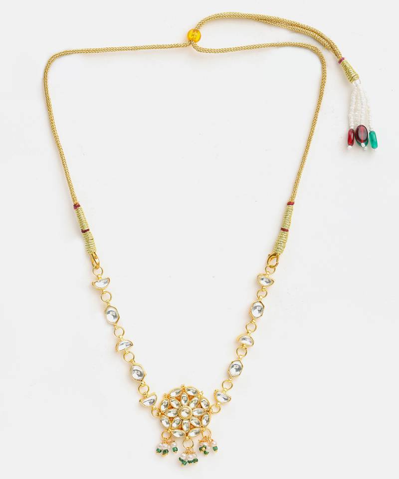 Gold plated kundan green beaded choker necklace