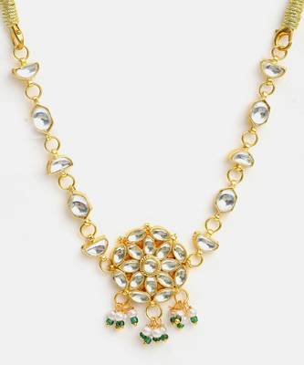 Gold plated kundan green beaded choker necklace 3