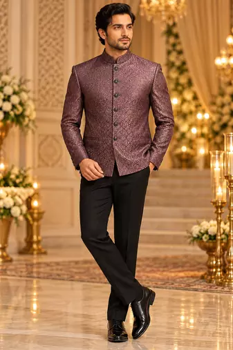 Wine jodhpuri bandhgala ethnic wear
