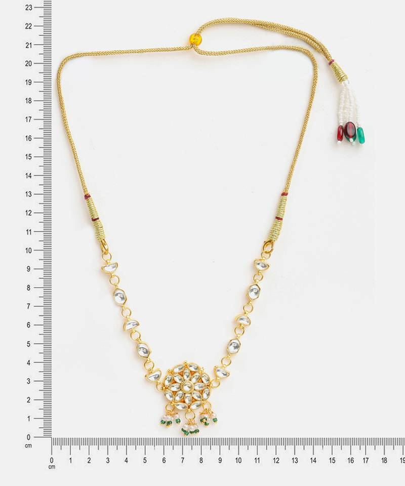 Gold plated kundan green beaded choker necklace