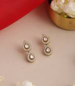 Gold plated kundan white stone stud earrings