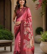 Red printed chanderi cotton ready to wear saree