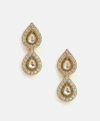 Gold plated kundan white stone stud earrings 2
