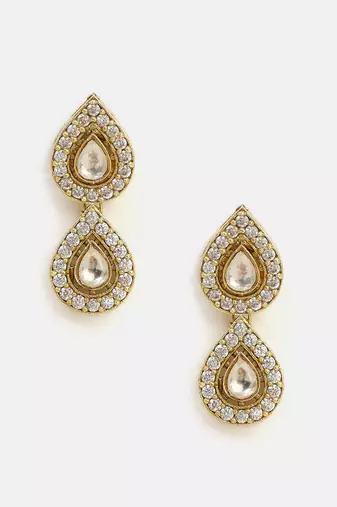 Gold plated kundan white stone stud earrings