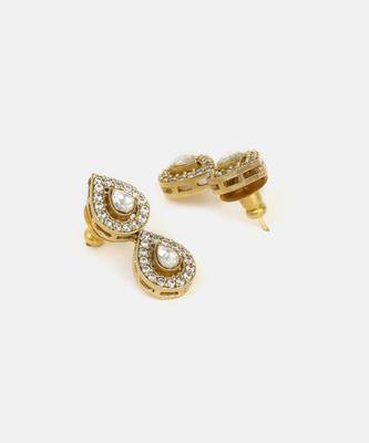 Gold plated kundan white stone stud earrings 3