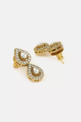 Gold plated kundan white stone stud earrings