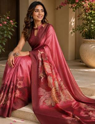 Red printed chanderi cotton ready to wear saree 3