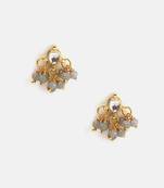 Gold plated kundan grey beaded stud earrings