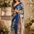 Navy blue blue printed chanderi cotton ready to wear saree