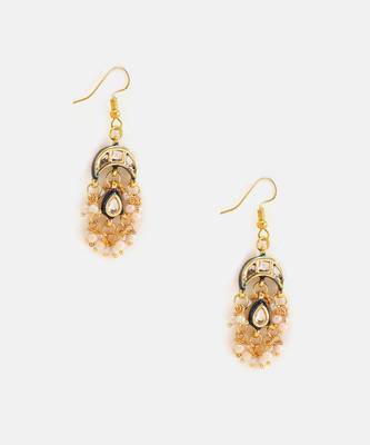 Gold plated kundan blue drop earrings 1