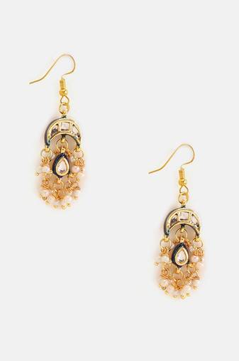 Gold plated kundan blue drop earrings