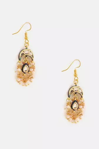 Gold plated kundan blue drop earrings