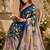 Navy blue blue printed chanderi cotton ready to wear saree