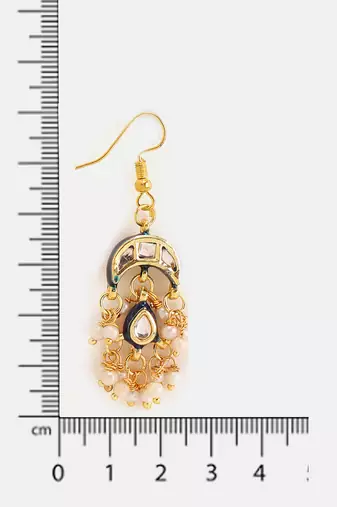 Gold plated kundan blue drop earrings
