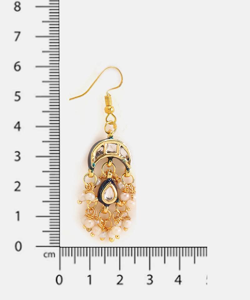 Gold plated kundan blue drop earrings