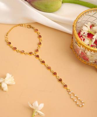 Gold plated kundan brown stones haathphool 1