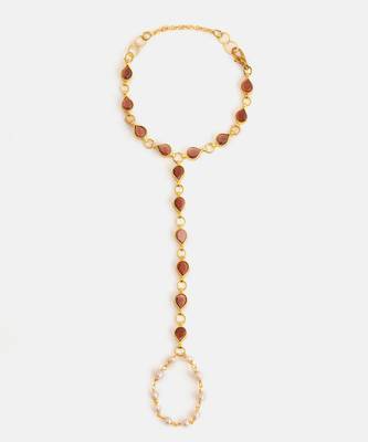 Gold plated kundan brown stones haathphool 2