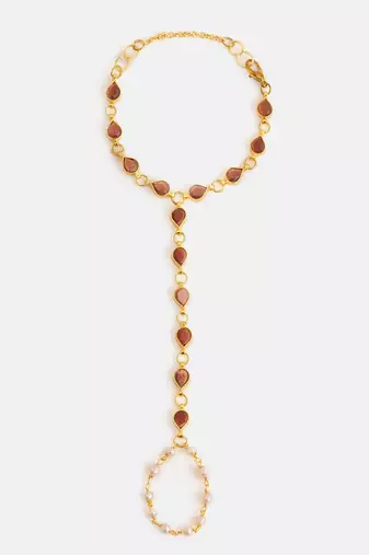 Gold plated kundan brown stones haathphool