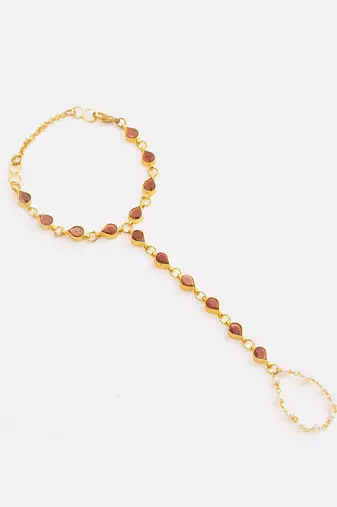 Gold plated kundan brown stones haathphool