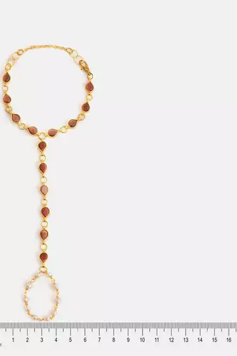 Gold plated kundan brown stones haathphool