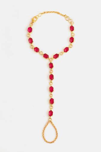 Gold plated kundan ruby red stones haathphool