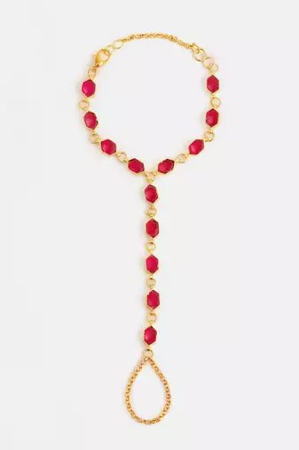 Gold plated kundan ruby red stones haathphool