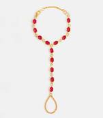 Gold plated kundan ruby red stones haathphool
